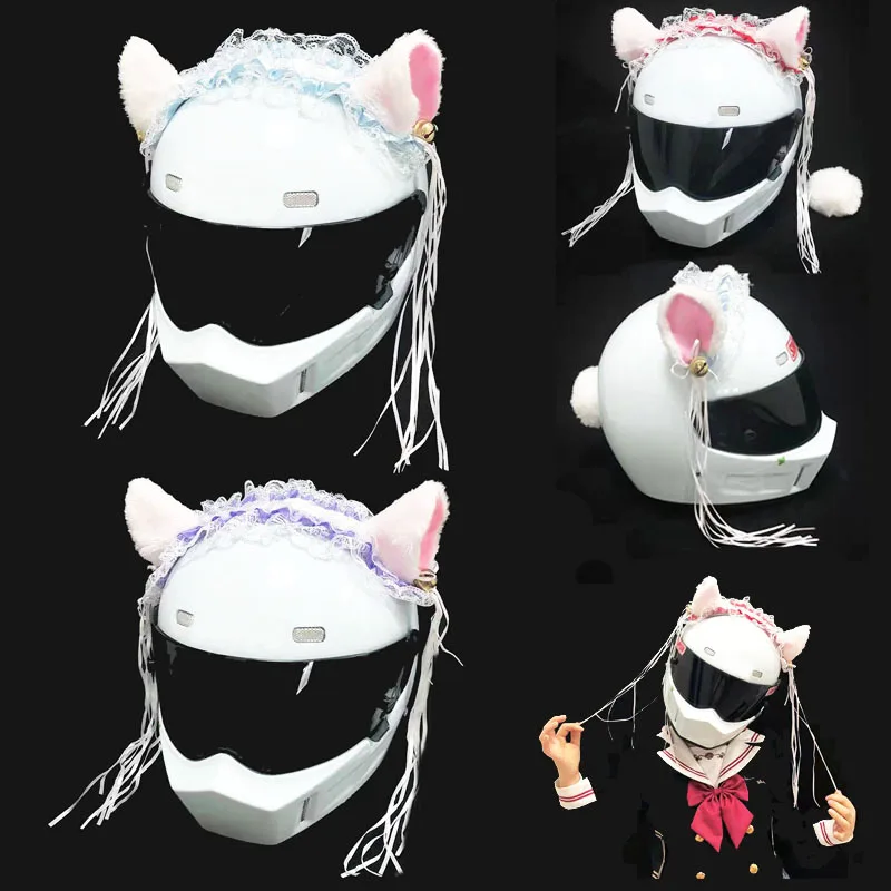 

NEW Motorcycle Helmet Cute Lolita Cat Ears Headband Motocross Full Face Off Road Helmet Deco Accessories Sticker Cosplay Styling