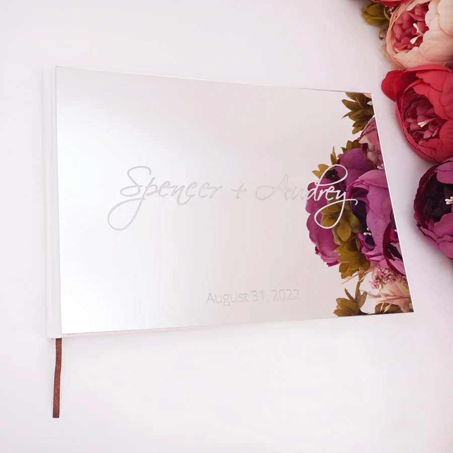 Horizontal Personalized Album Mirror White Blank Wedding Signature Guestbook Custom Acrylic Sticker Check in Book 10x7 Inches