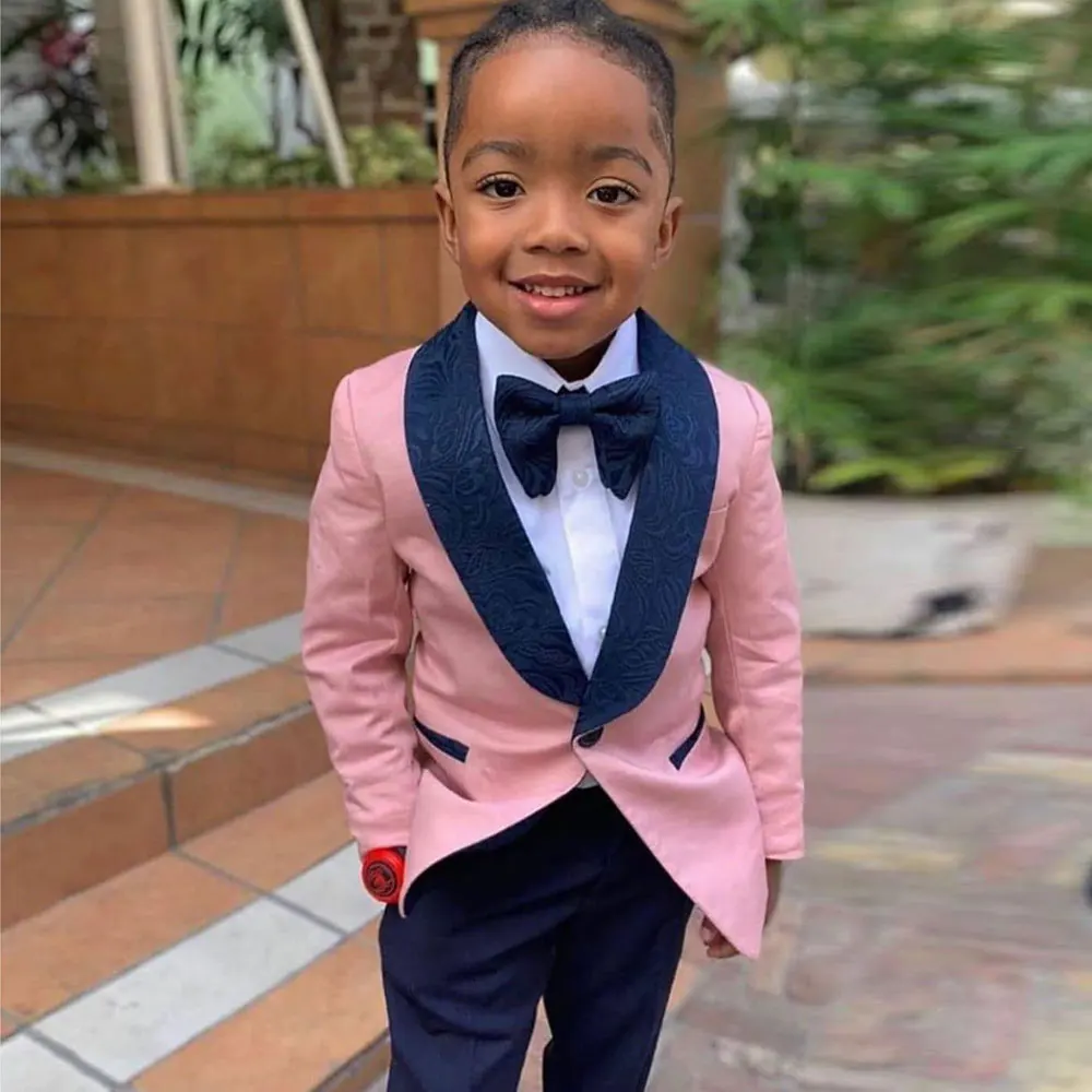 

Pink 2 Pieces Boy's Blazers Shawl Lapel Children Tuxedos Ring Bearer Kid Formal Wear For Wedding With Jackets And Trousers