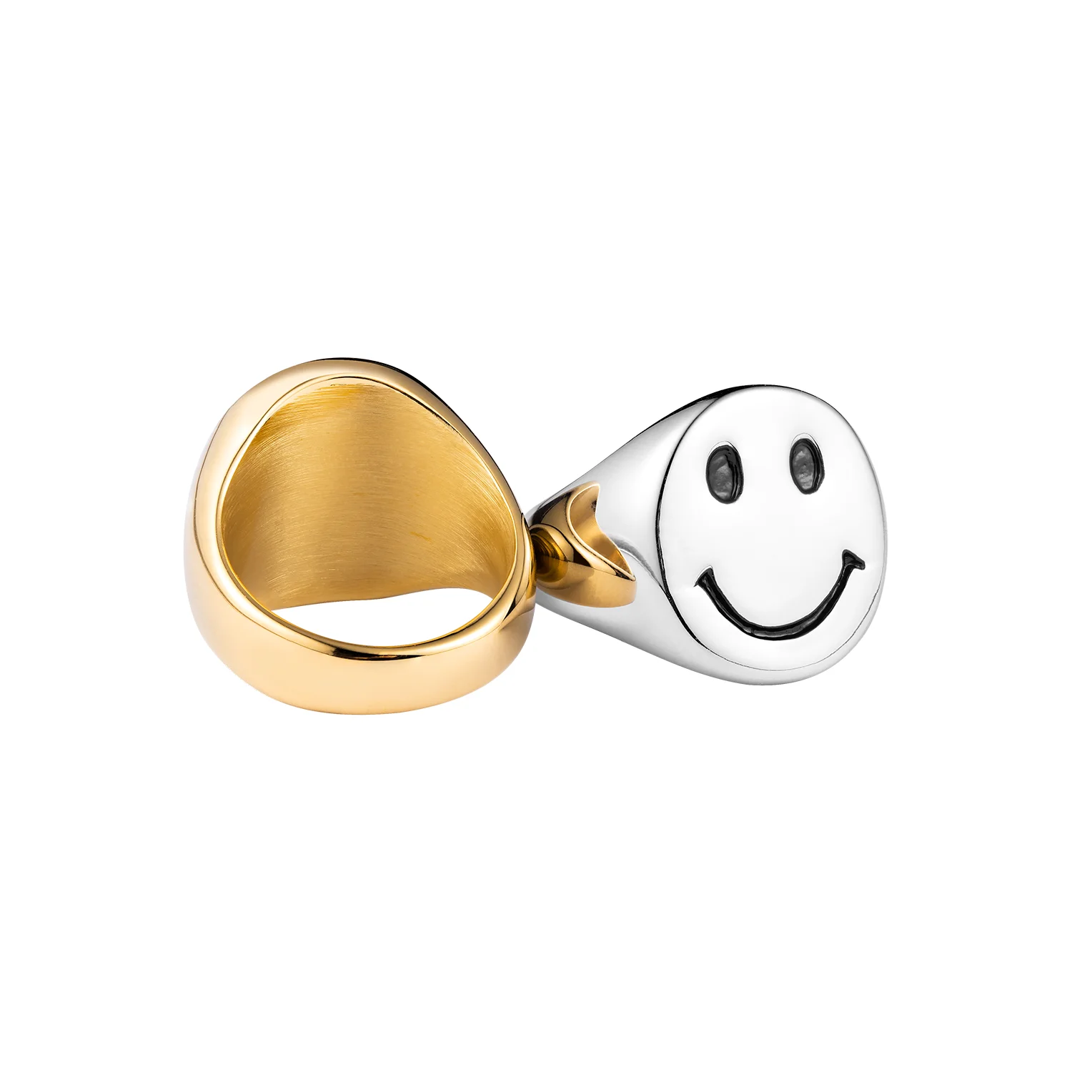 Happy Smile Face Rings for Women Men Mood Chunky Gold Silver Color Stainless Steel Jewelry Party Gift Free Shipping(R007)