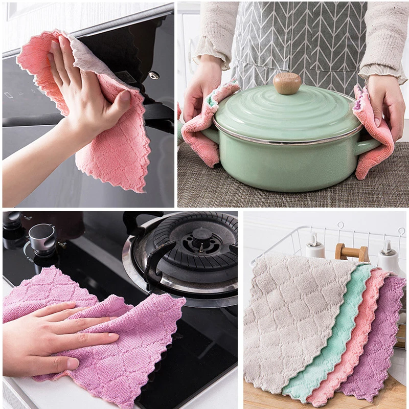 Microfiber Dishcloth Lint-free Rags Utensils For Kitchen Cleaning Gadgets Rub Washing Wipes Home Use Tools Washable Small Things