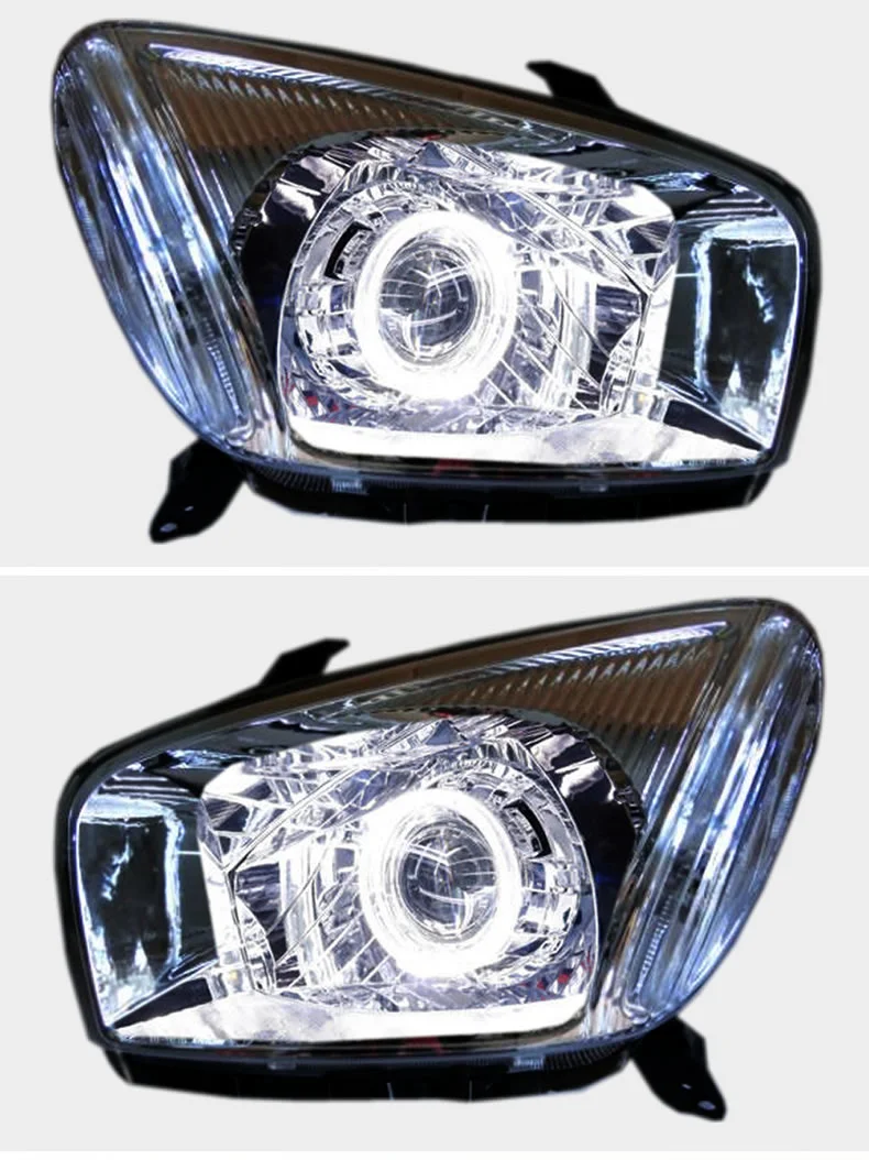 Headlight Assembly for Toyota Rav4 2000-12 Led Angel Eye Turn Signal Bi-lens Hid Bulbs with 65w Ballast, Left and Right