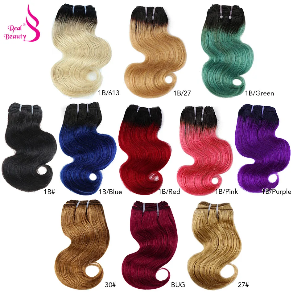 

Real Beauty 50g Brazilian Body Wave Ombre Hair Weave Bundles Blond Red Blue Human Hair Extension Short Bob Style Remy Bundles