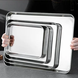 Kitchen Rectangle Stainless Steel Food Storage Serving Trays Sausage Noodles Fruits Dish Restaurant Hotel Metal Dinnerware Plate