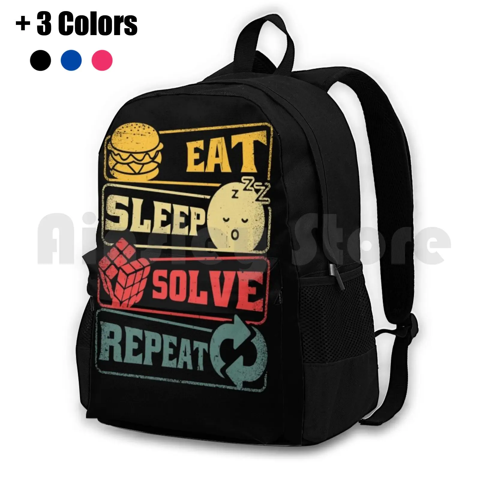 Eat Sleep Solve Repeat Vintage Outdoor Hiking Backpack Waterproof Camping Travel Cube Puzzle Game Vintage Nerd Nerdy Smart 3x3