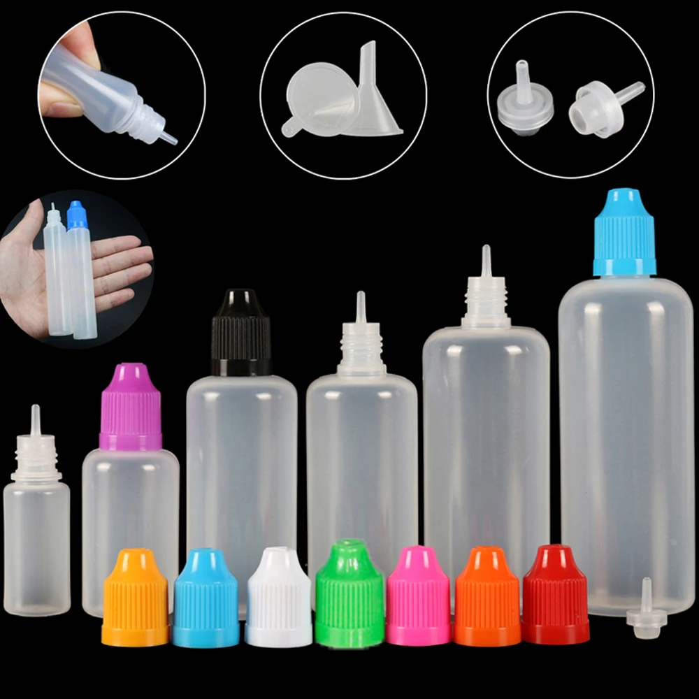 50Pcs 3ml 5ml 10ml 15ml 20ml 30ml 50ml 100ml 120ml LDPE Plastic Squeezable Dropper Bottle Long Thin Tip E Liquid Fill Containers