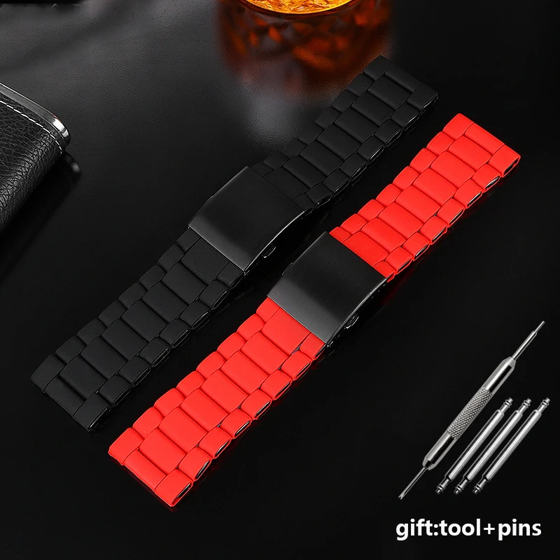 For Diesel Black Knight DZ7396 DZ7370 / 7430 watchband Silicone Gap Steel Tape 24mm 26mm 28mm red black Platform watch straps