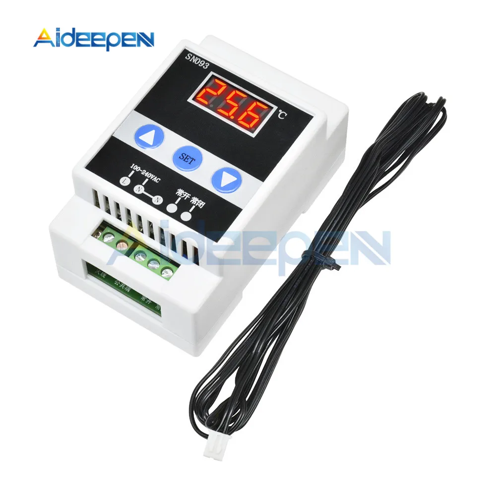 

AC90-250V Guide Rail Temperature Controller Tester LED Digital Thermostat Thermoregulator Cool Heat Temperature Sensor 110V 220V