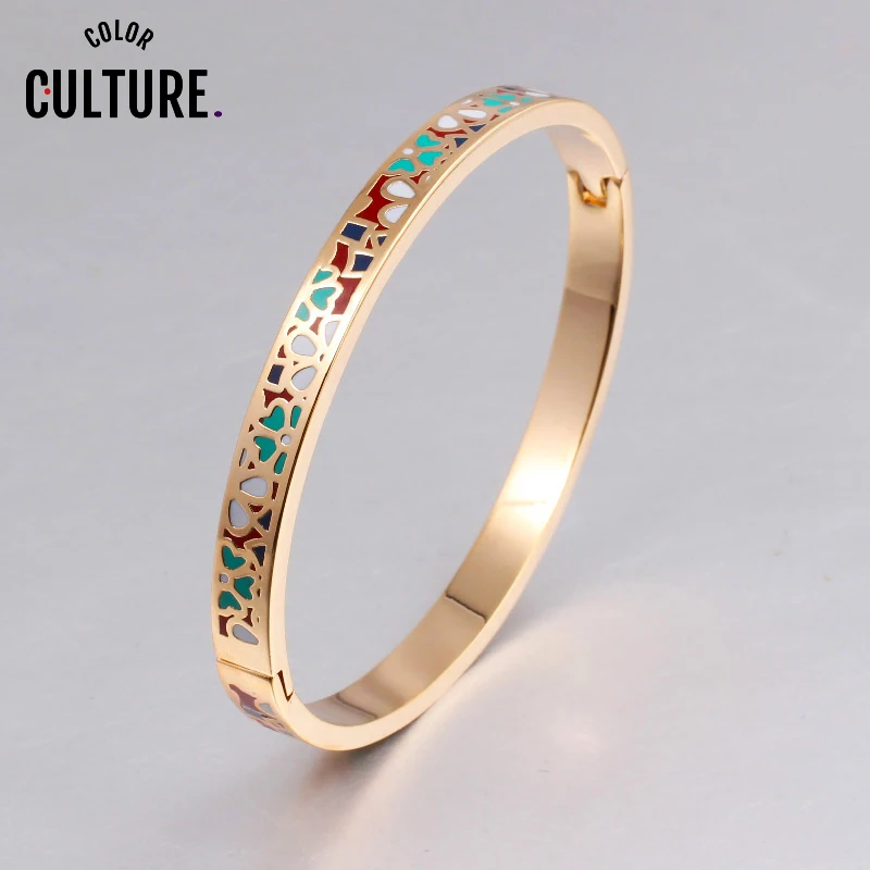 Enamel Gold-color Stainless Steel Bangle Opened for Women Jewelry Bracelet Top Quality Factory Price