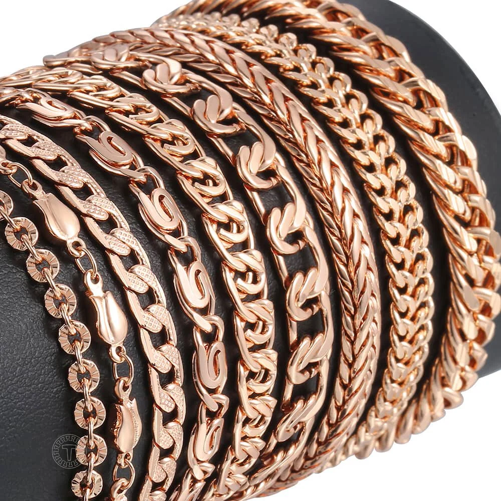 Women\'s 585 Rose Gold Color Bracelets Curb Snail Foxtail Venitian Link Chain Friendship Jewelry Gifts for Women Girl 7-9inch