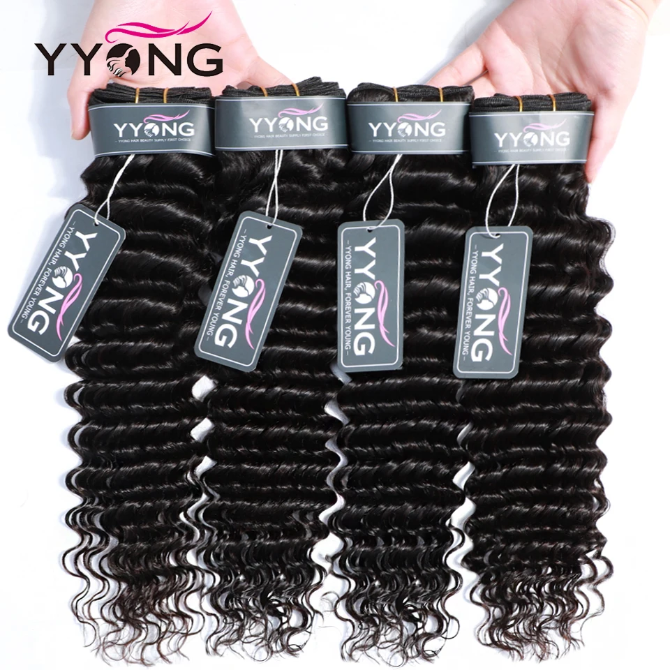 Yyong Hair 4 Bundle Deals Brazilian Deep Wave Hair Extensions 8-26 Inch Can Be Colored 100% Remy Human Hair Weave Natural Color