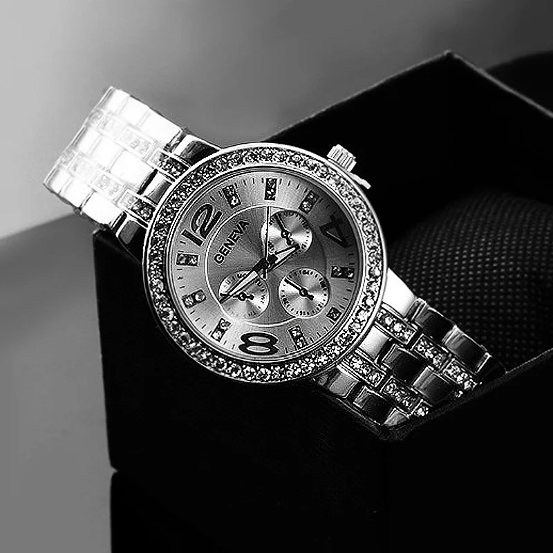 

Geneva Fashion Rhinestone Watches Women Stainless Steel Quartz Watches Luxury Women Dress Watches Ladies Watches Reloje Mujer