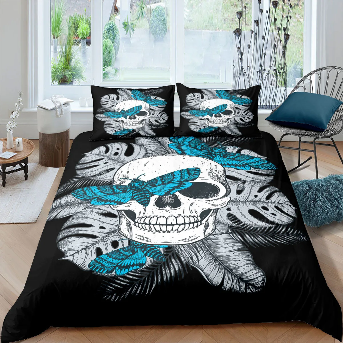 3D Sugar Skull Bedding Sets King Size Luxury Flower Skull Duvet Cover and Pillowcase Set Quilt Cover Bed Set Queen Home Textile