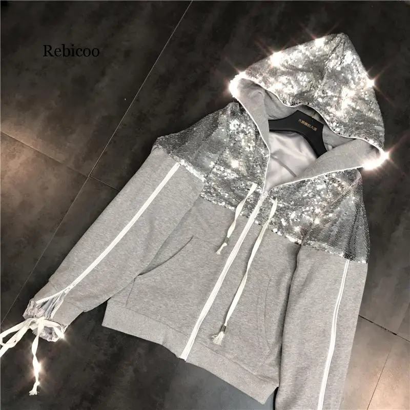 New Casual tracksuit Hooded sweatshirts Casual Suit Women clothing 2 Piece set Stamping Sequin pant Sporting suit Femme