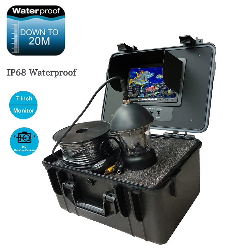 

20m Cable Fish Finder 600TVL 7inch LCD Monitor Underwater Fishing Video Camera Waterproof 360 Degree Rotate Camera Head