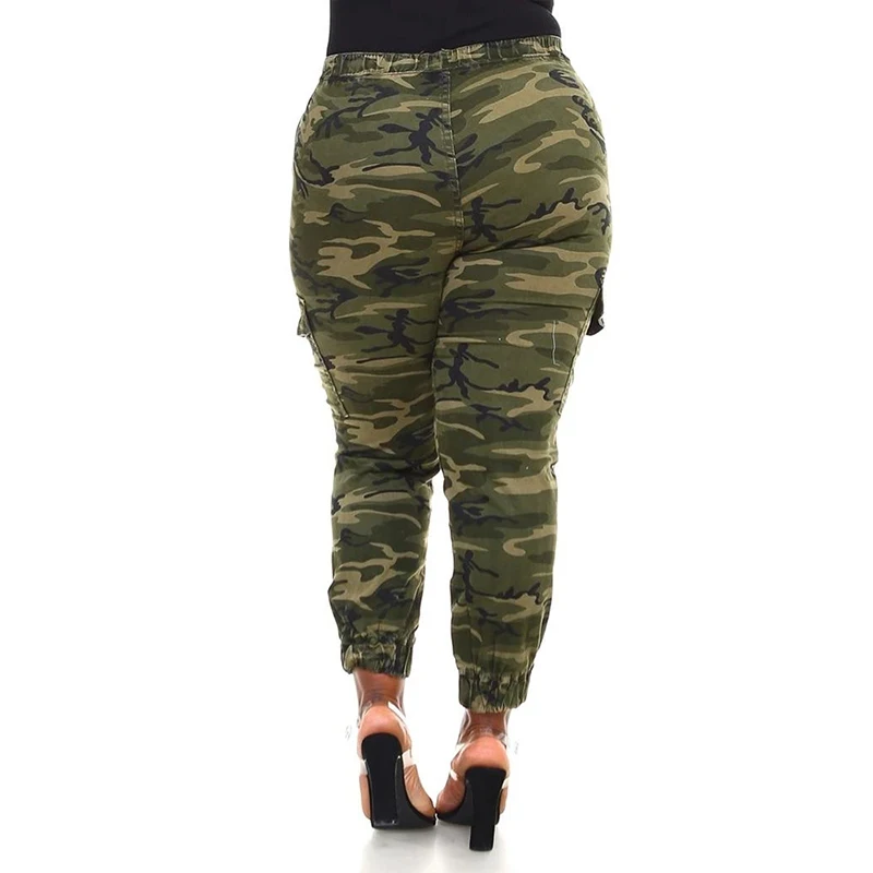 Spodnie damskie Plus Size Camo spodnie z wieloma kieszeniami Casual Military Army Print spodnie z wysokim stanem strój do ćwiczeń