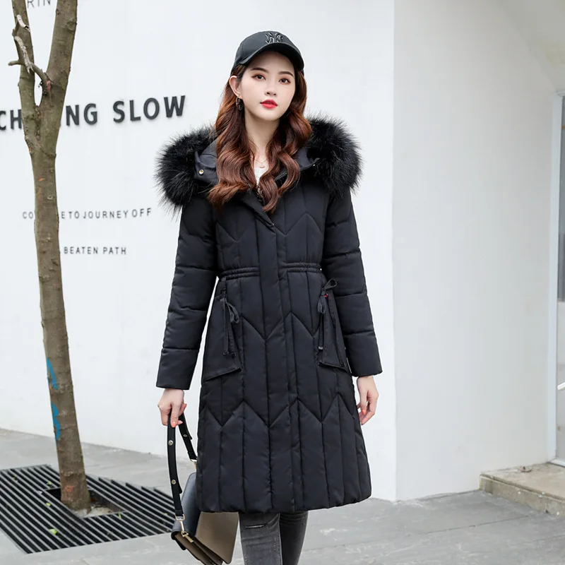 Plus Size Large Fur Hooded Women Long Down Cotton Parkas Winter Jacket Women Thicken Slim Cotton Padded Jackets Female 4 Colors