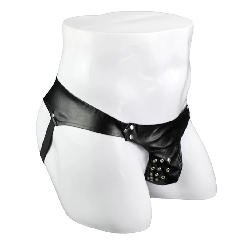 Sexy Mens Underwear PU Leather Buttocks Jockstrap Rivet Thongs ZJH1031 Oversize