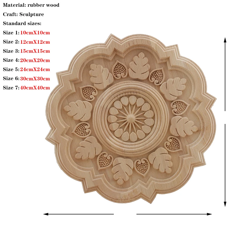 Wood Applique Onlay Wood Decal Antique Modern Ornamental Rose Crown Leaves Corner Home Decoration Accessories Cabinet Window