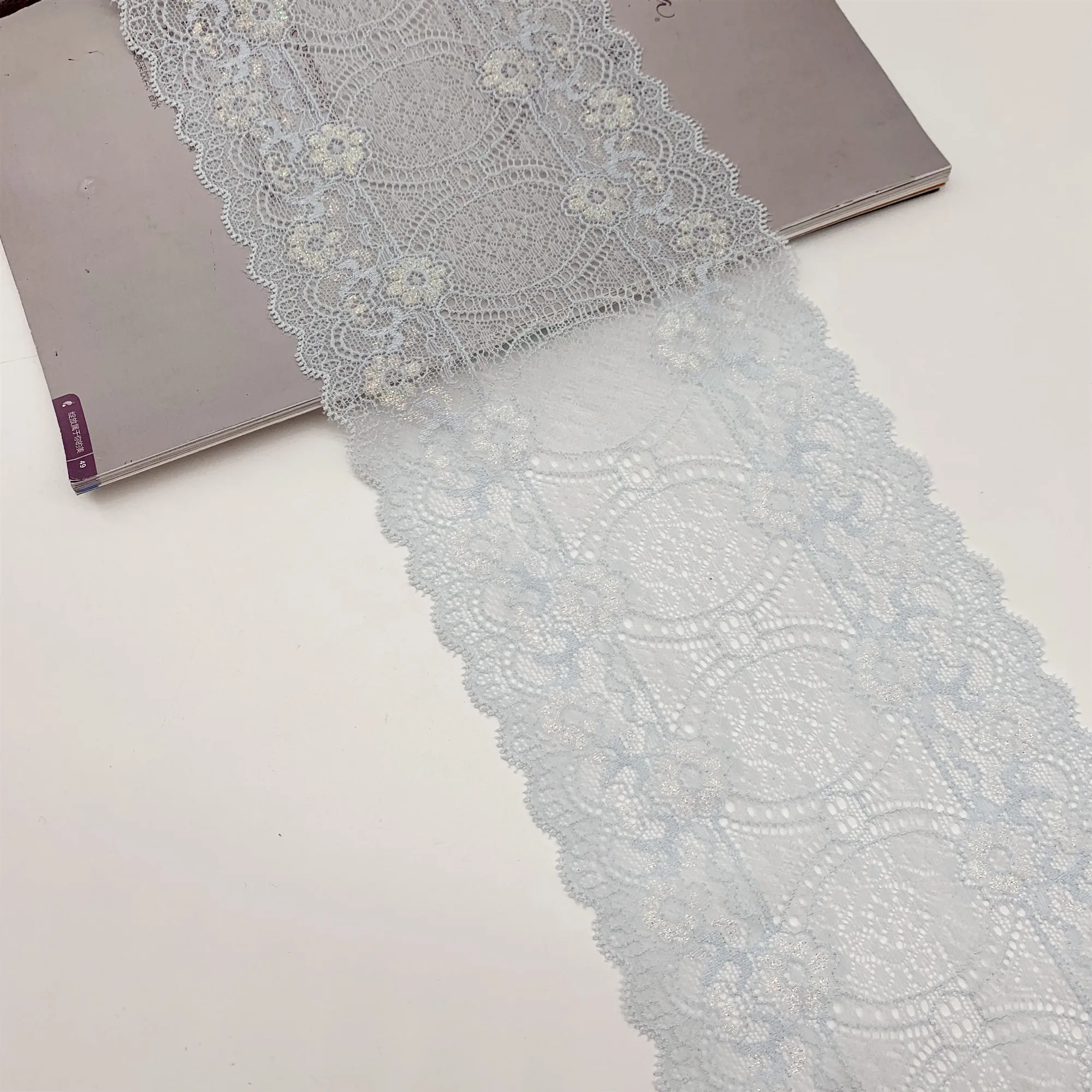 3y/lot Width 14cm Elastic Stretch Lace Trim Shiny Dark Skin Skirt Hem For Dress Sewing Applique Costume Fabric Lace DIY Material