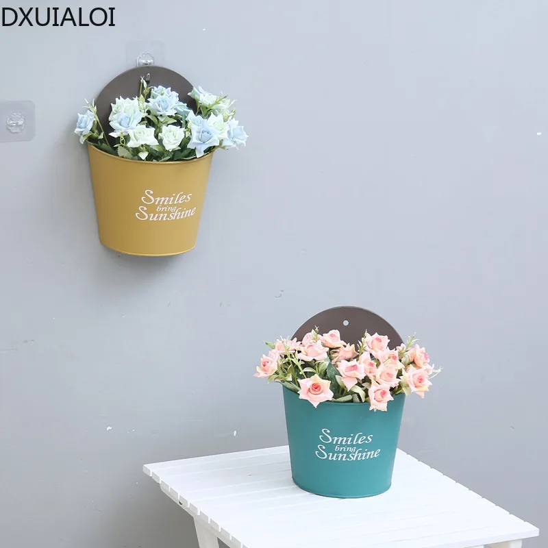 

retro creative iron barrel wall-mounted flower pot housewarming gift home living room wall plant potted balcony decoration