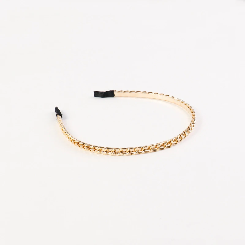 Fashion Women Gold Metal Braided Twist Hairbands Simple Alloy Chain Link Headbands Vintage Hair Accessories Handmade Hoop