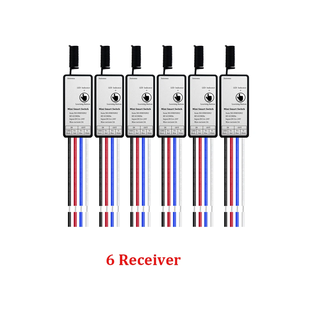 433MHz pilot bezprzewodowy RF 6/8 kanał/Gang/way nadajnik i DC6V 12V 24V odbiornik inteligentny dom Swicth dla światła/LED/