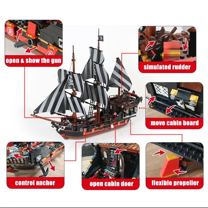 987Pcs Assembly Pirate Ship Skeleton Adventure Model Building Blocks Bricks Toys Children\'s Educational DIY Toys Birthday Gifts