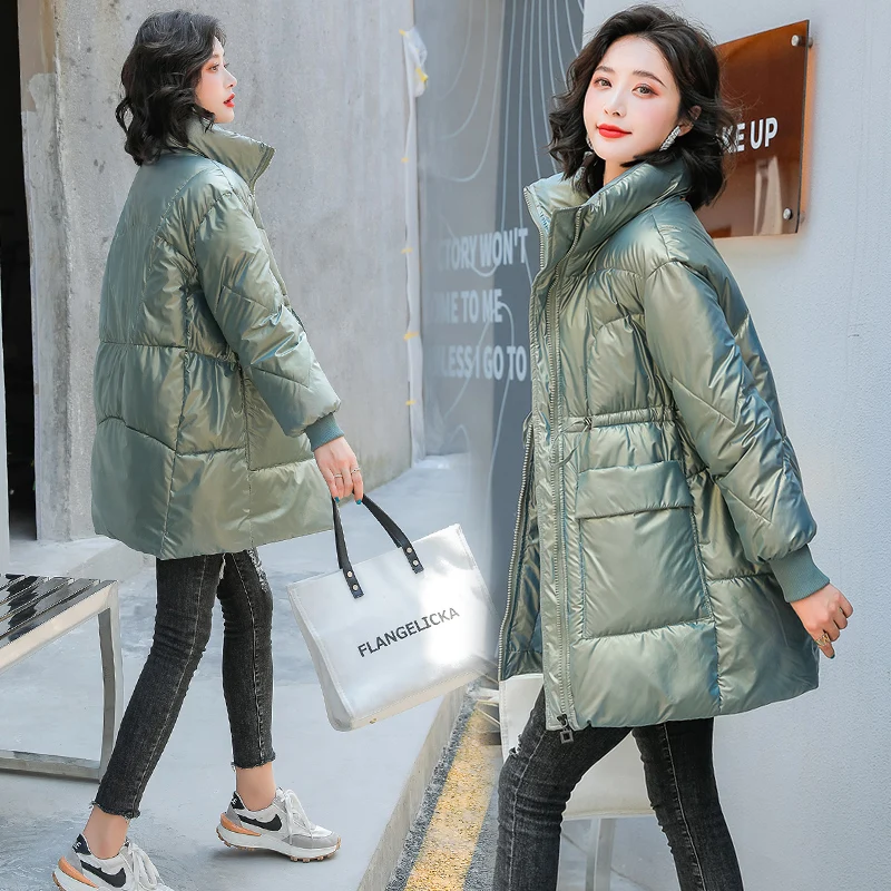 

Bright Face Down Cotton Coats Women Mid-Length Korean Cotton-Padded Jacket Lady 2023New Winter top Warm Windproof Padded Outwear