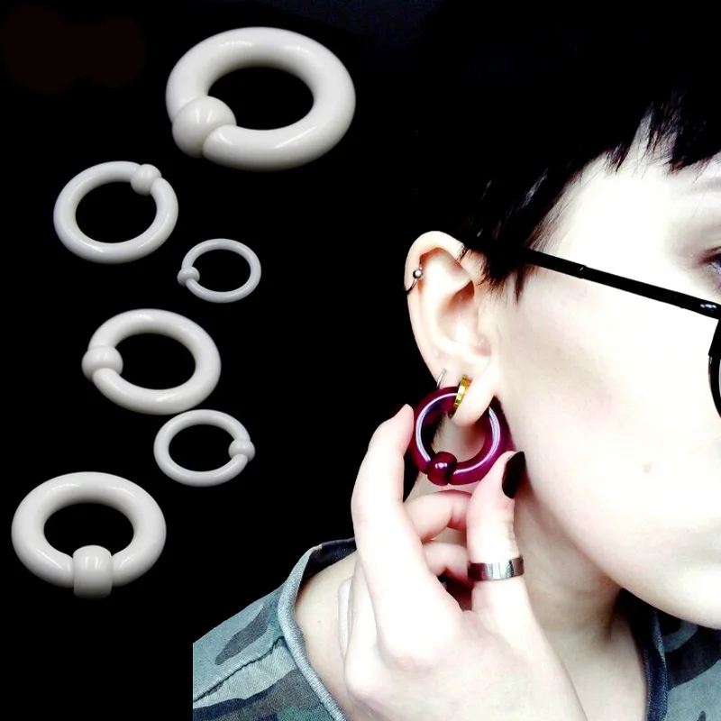 Pair Acrylic BCR Captive Bead Ring Big Large Size Ear Tunnel Plug Expander Gauges Nose Septum Ring Earring Piercing Body Jewelry