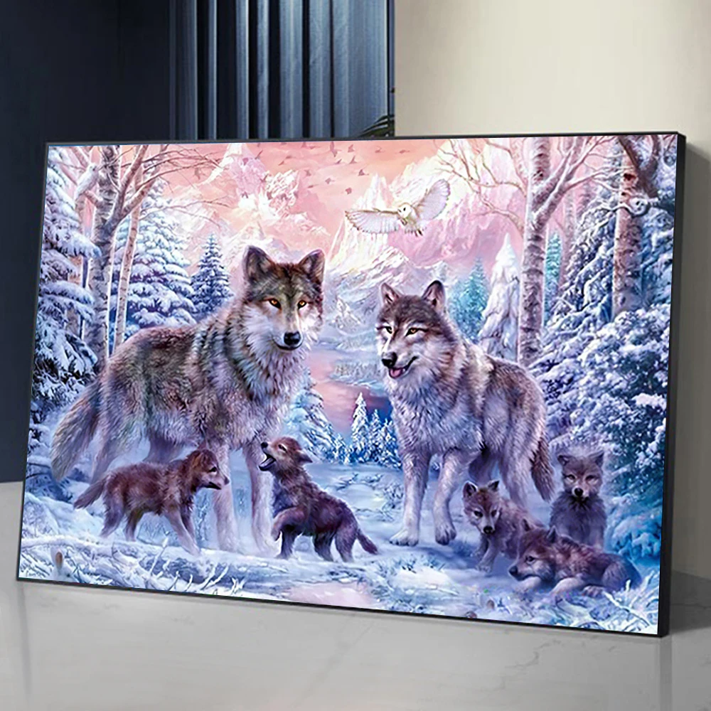 5D DIY Diamond Painting Wolf Snow Diamond Embroidery Animal Full Round Mosaic Home Decor Needlework  Gift Kits Wall Art