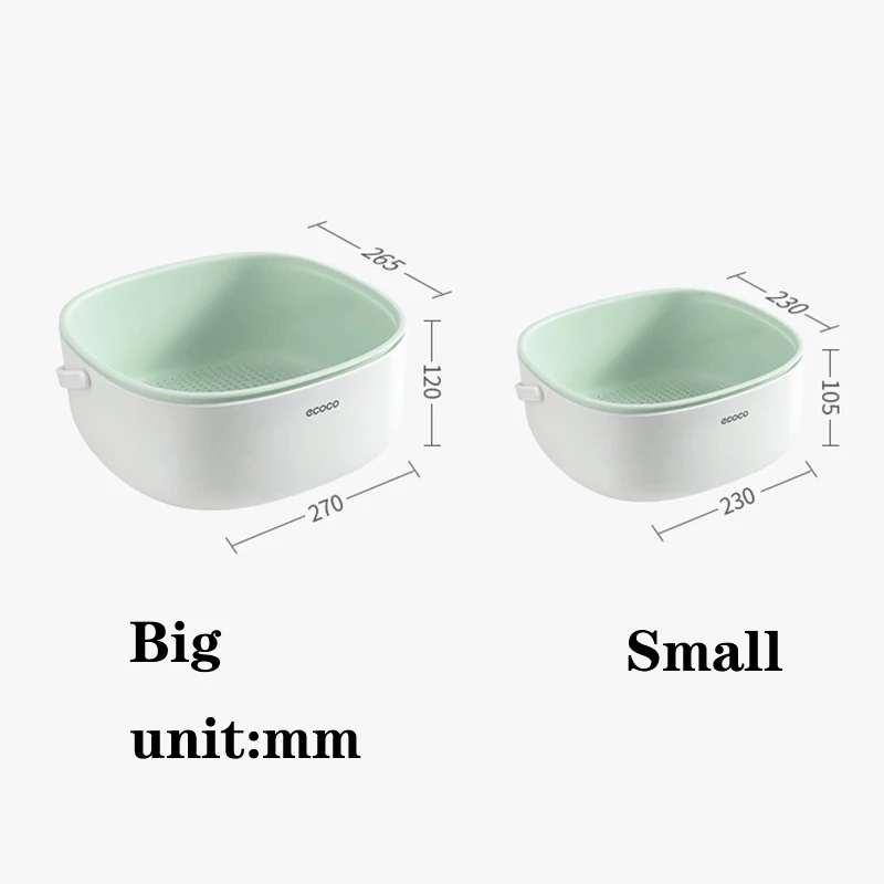 ECOCO Portable Double Drain Basket Bowl Washing Kitchen Strainer Noodle Vegetable Fruit Basket Washing Cleaning Colander Tool