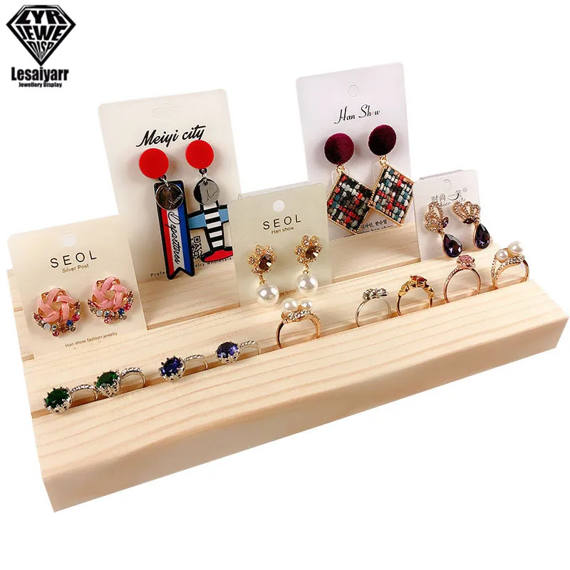 

Fashion Wooden Jewelry Display Tray Ring Box Earrings Slot Holder Display Rings Fixed Organizer Jewelry Storage Cases