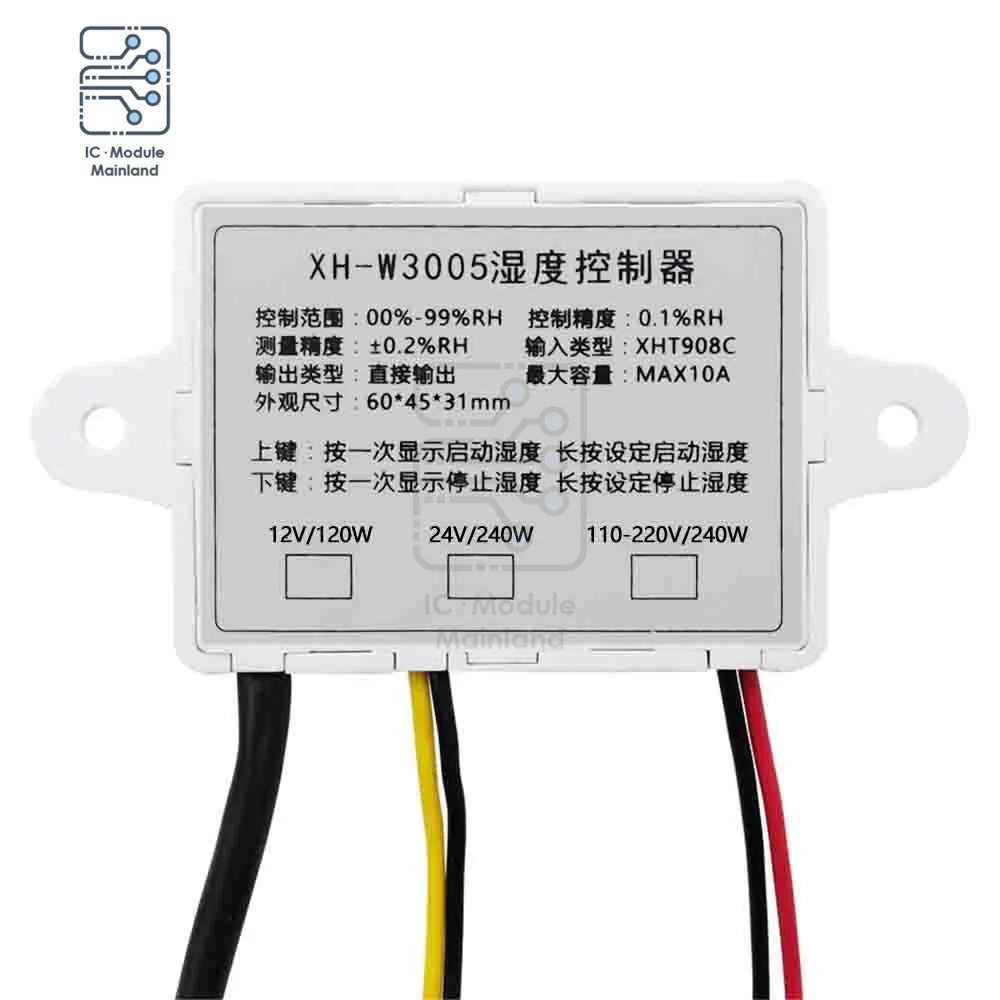 XH-W3005 W3005 LED Digital Humidity Controller 12V 24V 220V Hygrometer Control regulator Switch Hygrostat With Humidity Sensor