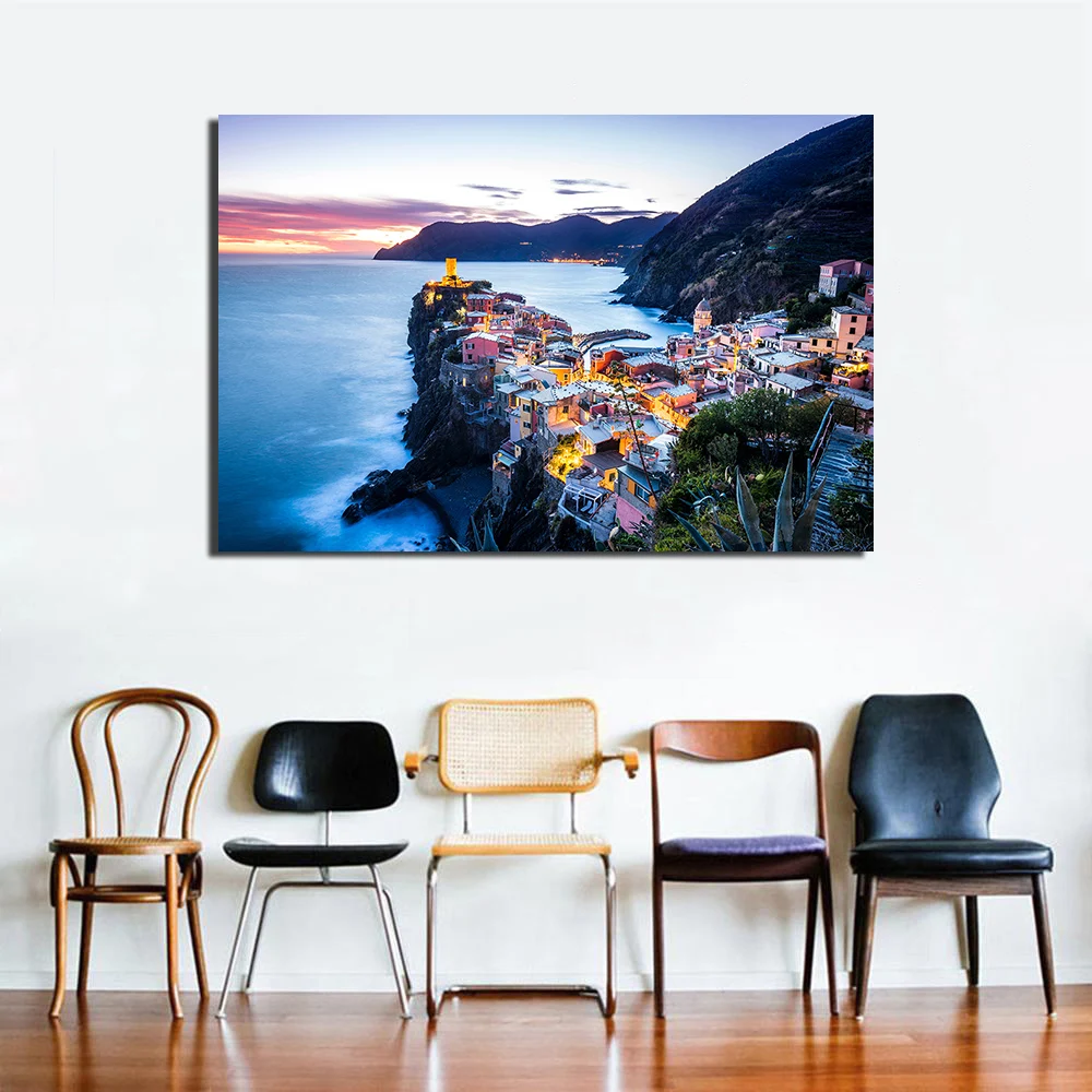 Vernazza Italy Seascape Posters Canvas Cloth Fabric Print Painting for Home Decor Wall Art Picture