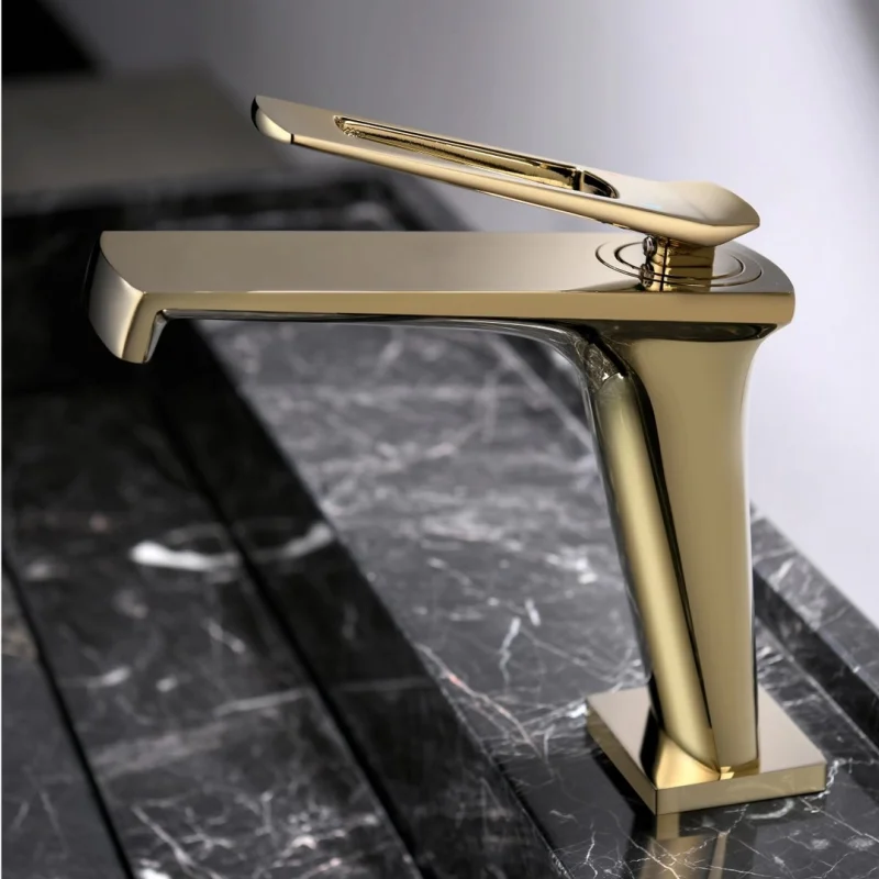 

Solid Brass Bathroom Basin Faucet Sink Mixer Hot & Cold Single Handle Deck Mount Lavatory Crane Waterfall Tap Brushed Gold