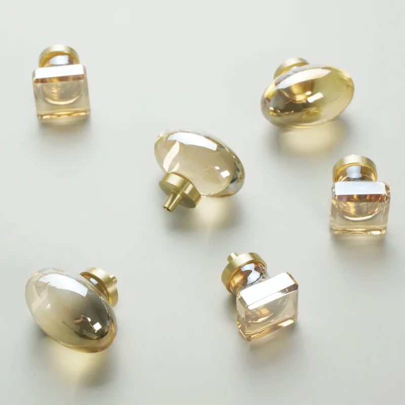Crystal Pigeon Egg Champagne Wardrobe Door Handle Cabinet Light Luxury Modern Brass Transparent Handle Kitchen Cabinet Handles