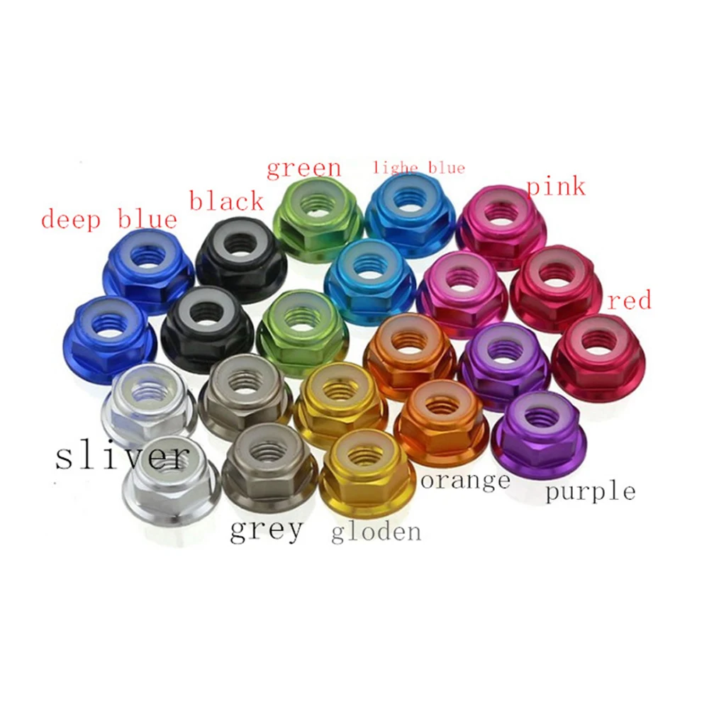 2-10pcs M2 m2.5 M3 M4 M5 M6 m8 Flange nylon Lock nuts 6061 Aluminum Alloy Anodized colourful Hex Lock Nuts Multiple colour