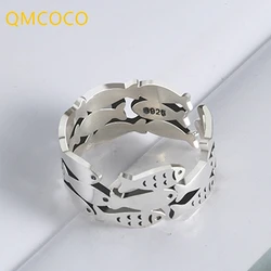 QMCOCO  Silver Color Multilayer Fish Punk Wide Rings For Women Christmas Gifts Adjustable Open Ring Girl Trendy Jewelry Gifts