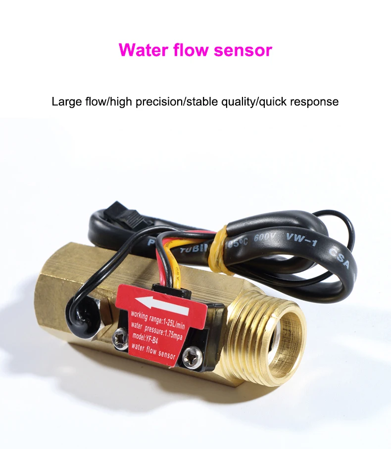 1/2" Wasserdurchflusssensor Messing 1,75 MPa Hall-Sensor Impulsturbinen-Durchflussmesser DC3,5~24V mit Temperaturerkennung – Detail 1