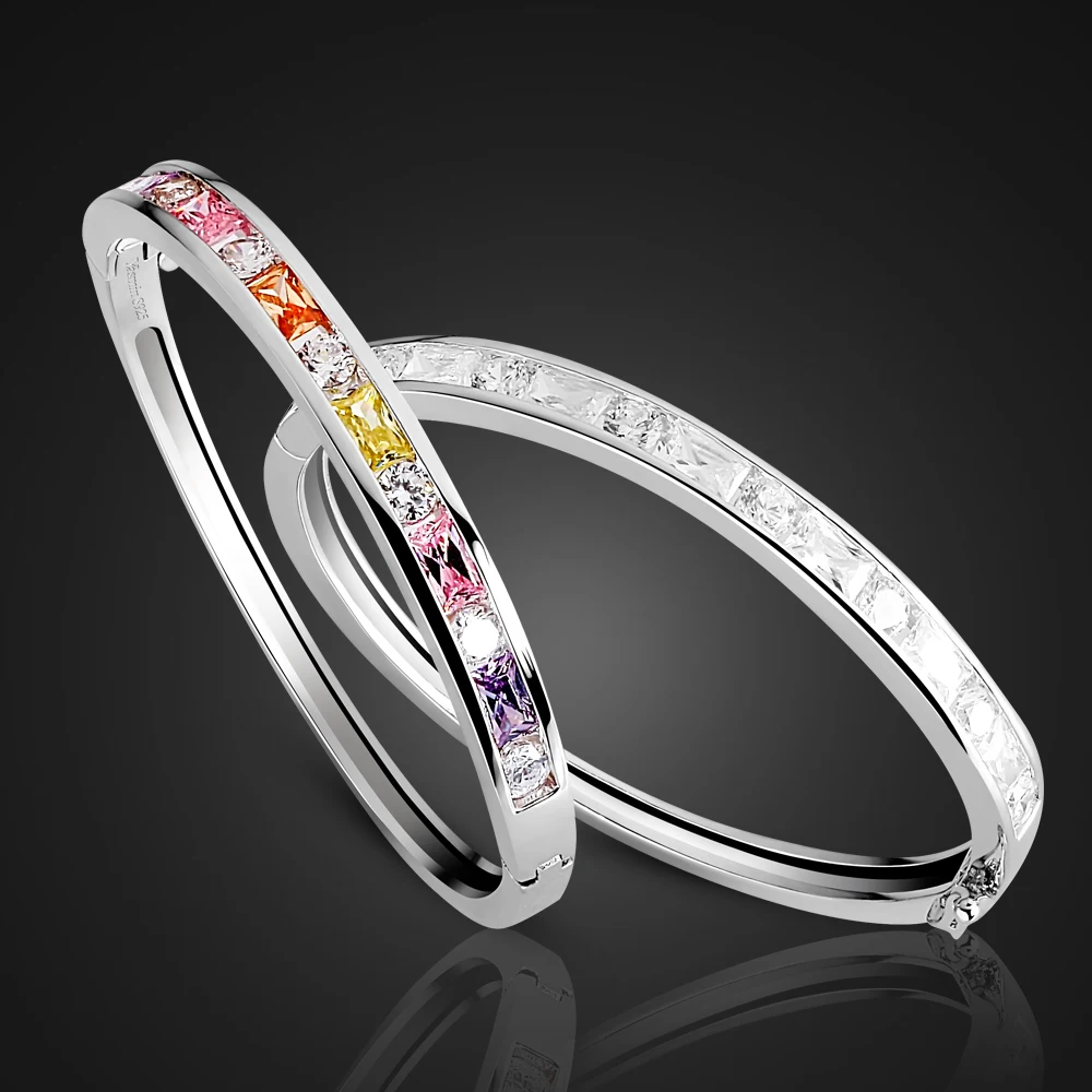

925 Sterling Silver Bohemian Bracelet for Women - Colorful Zircon Bangle, Glamorous Wedding Jewelry Gift, High-Quality Handmade
