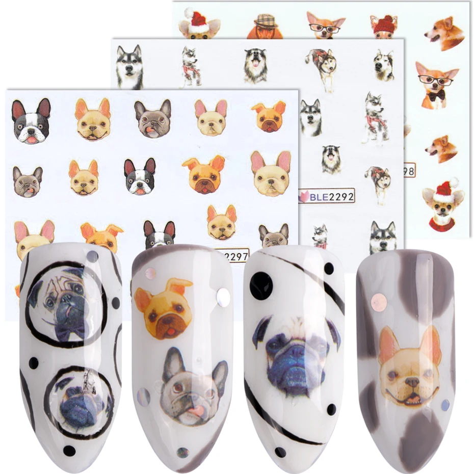 1pcs Cute Dog Nail Art Water Transfer Sticker Animals Husky Golden Retriever Dog Design Slider Nail Decoration SABLE2292-2302