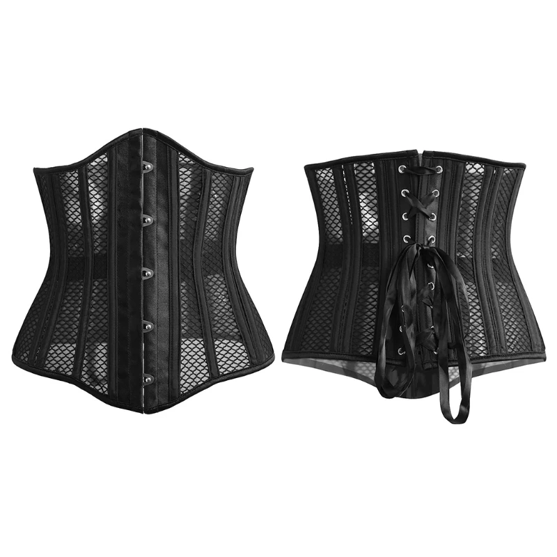 U2JF Push Up Bustier Steampunk Underbust Corset Steel Boned Push Up Bustier Corset Waist Shaper Shapewear Belts Black