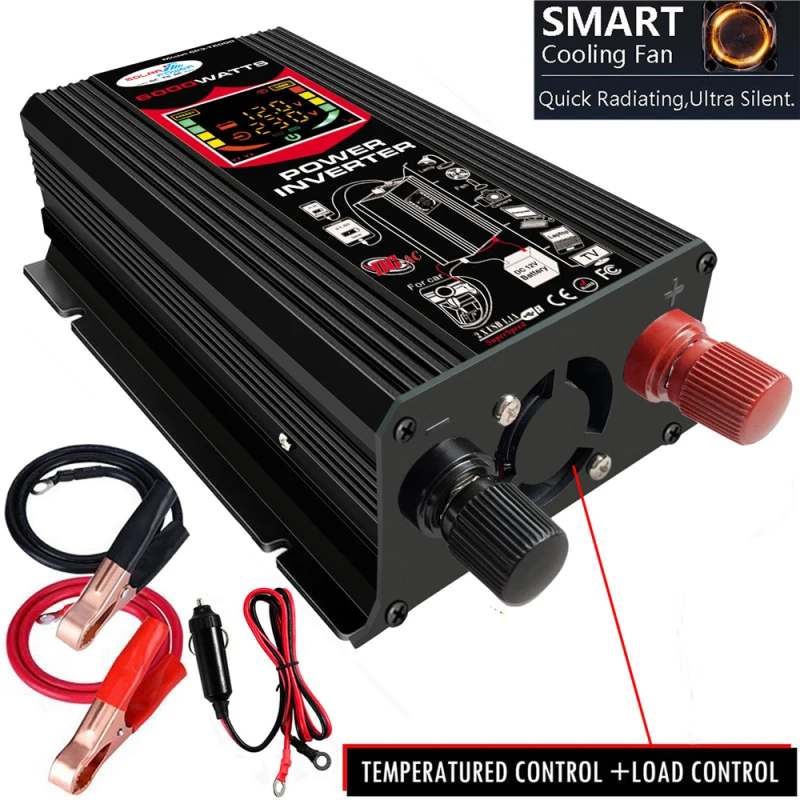 6000W Car Power Inverter LCD Display DC 12V To AC 220/110V Car Sine Wave Converter Inversor 12 V 220 V USB Car Inverter