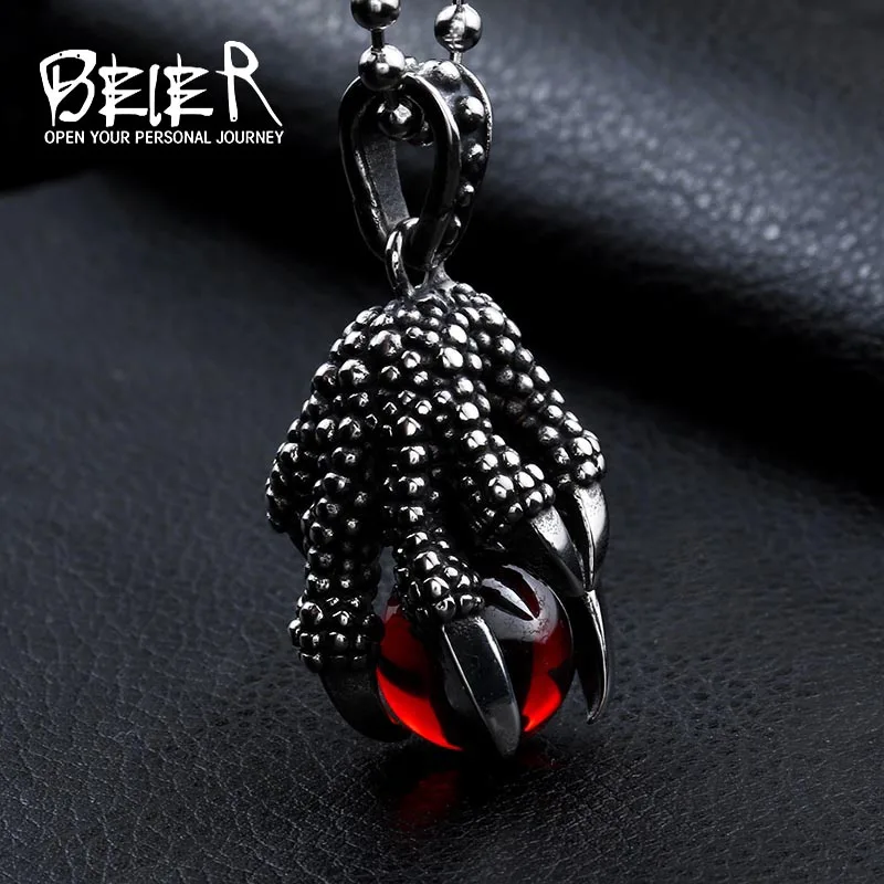 Beier 316L Stainless Steel Pendant Necklace Retail Eagle Claw Pendant Man\'s Super Cool CZ Charm Choker Accessories LLBP8-129R