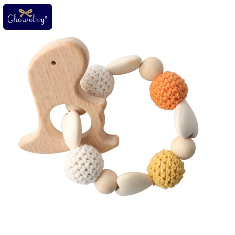 1pc Wooden Teether Aniaml Sika Deer DIY Crafts Baby Bracelet Rattles Beech Wood Rodent Crochet Beads Gifts For Kids Products Toy