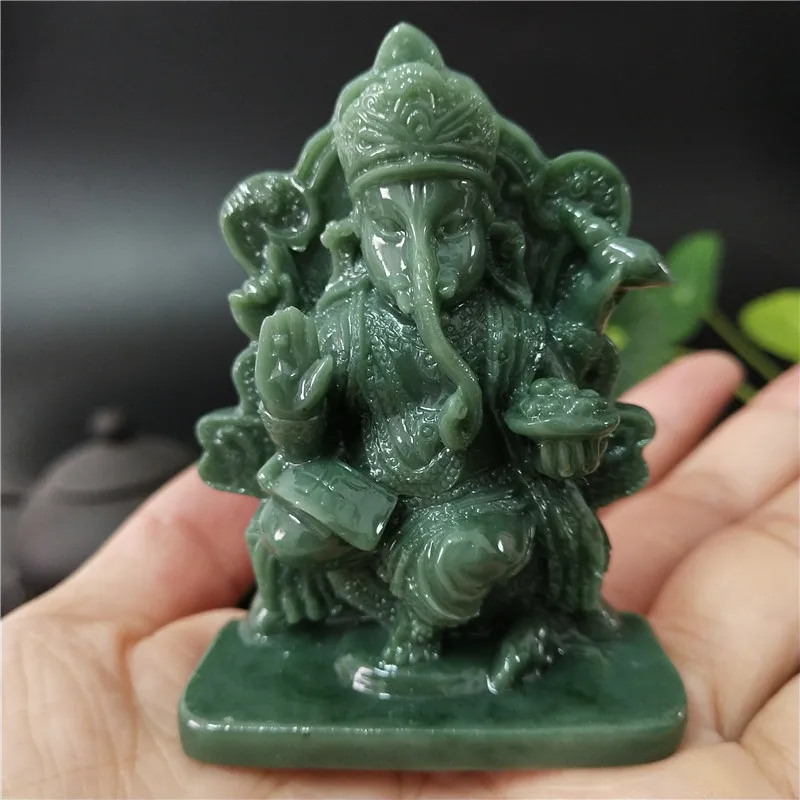 Lord Ganesha Buddha Statue Home Decoration Man-made Jade Stone Ornaments Ganesh Elephant God Sculpture Figurines Buddha Statues