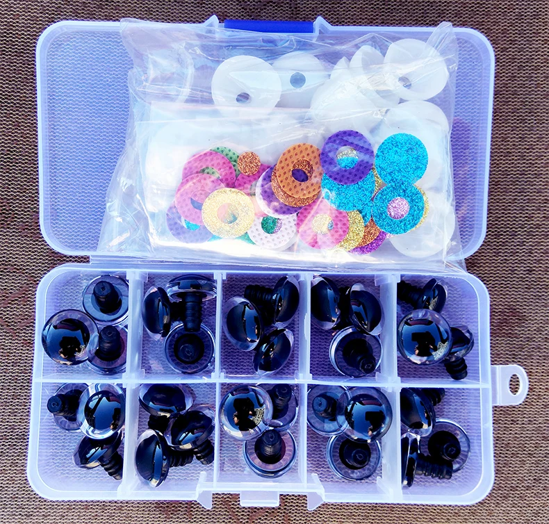 30pcs/Box Clear 3D Glitter Safety Eyes For Toys Puppet Crochet Plastic Safety Toy Eyes Mix Size 9/10/12/14/16mm Amigurumi