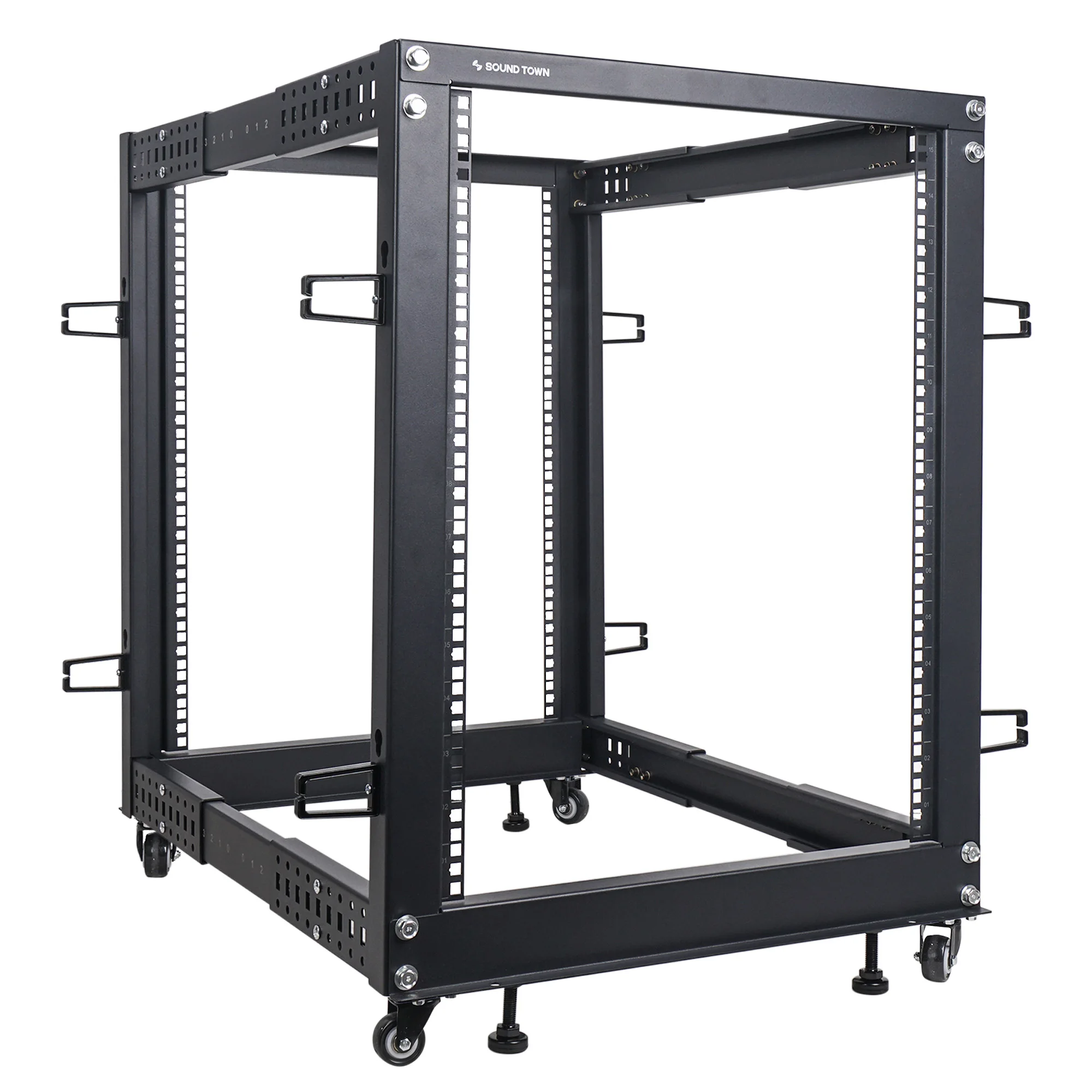 

Sound Town 4-Post 15U Open Frame Sever and Network Equipment Rack with Adjustable Depth 22"-40", Casters, Levelers(ST4POF-A15U)