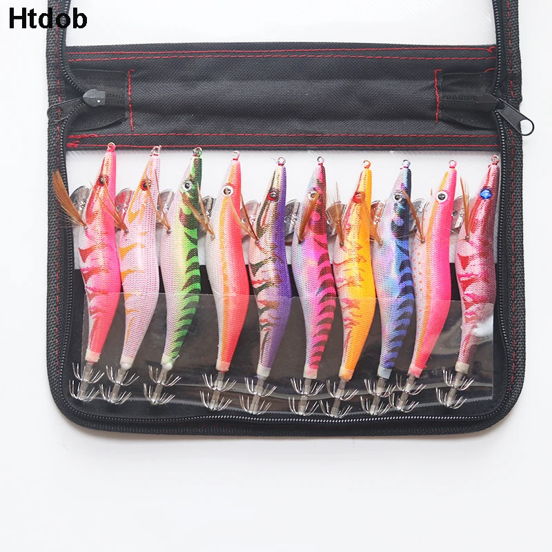 

Htdob 10Pcs Fishing Lure Set 13.5CM 20G Squid Jigs 3.5# Hook Wooden Shrimp Artificial Fishing Lures Wood Shrimp Fishing Bait